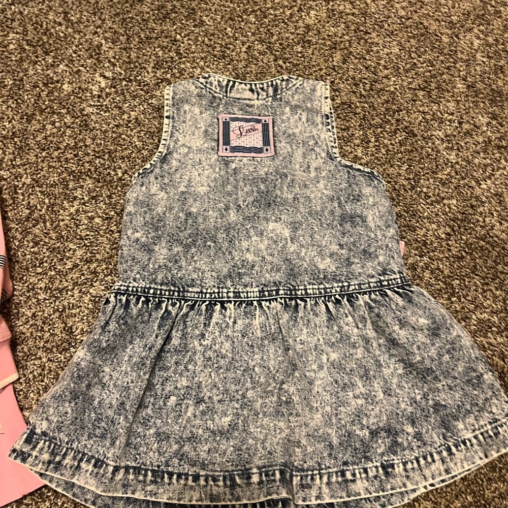 Vintage Little Levis Outfit Denim Jumper Dress Pink Shirt Acid Wash Girl 3T Jean - Picture 6 of 15